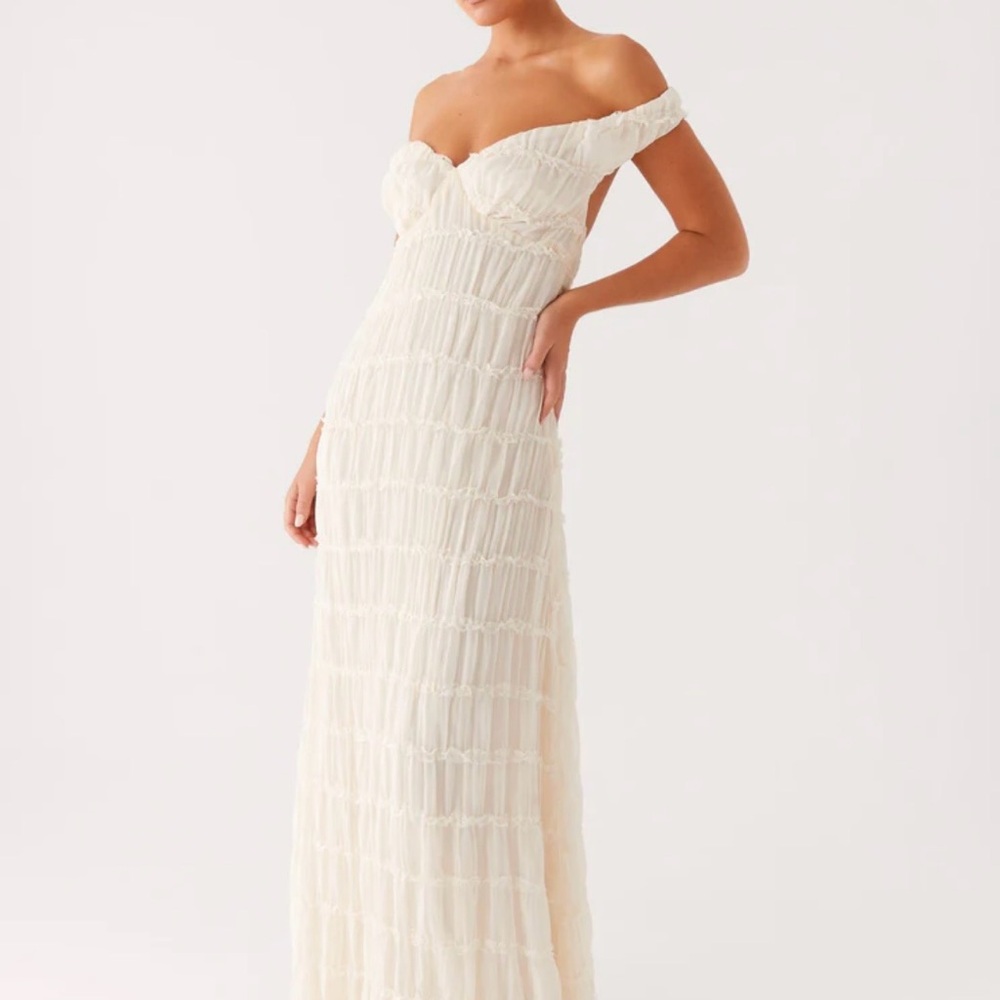 Peppermayo Off-Shoulder Maxi Dress in Ivory